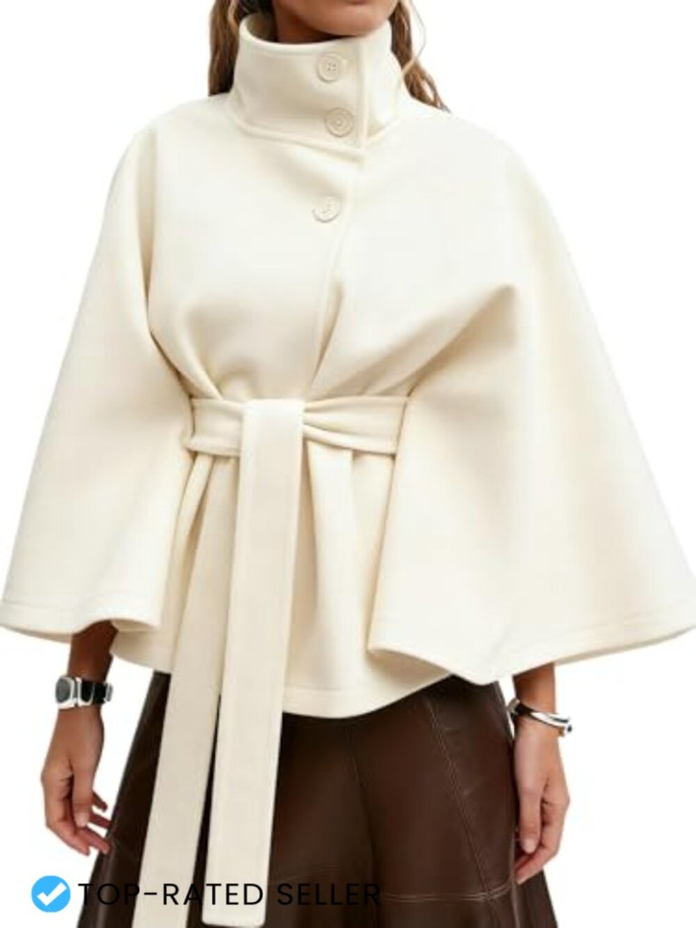 Womens Wool Blend Cape Coat Cropped Poncho Peacoat Batwing Sleeve Fall Winter